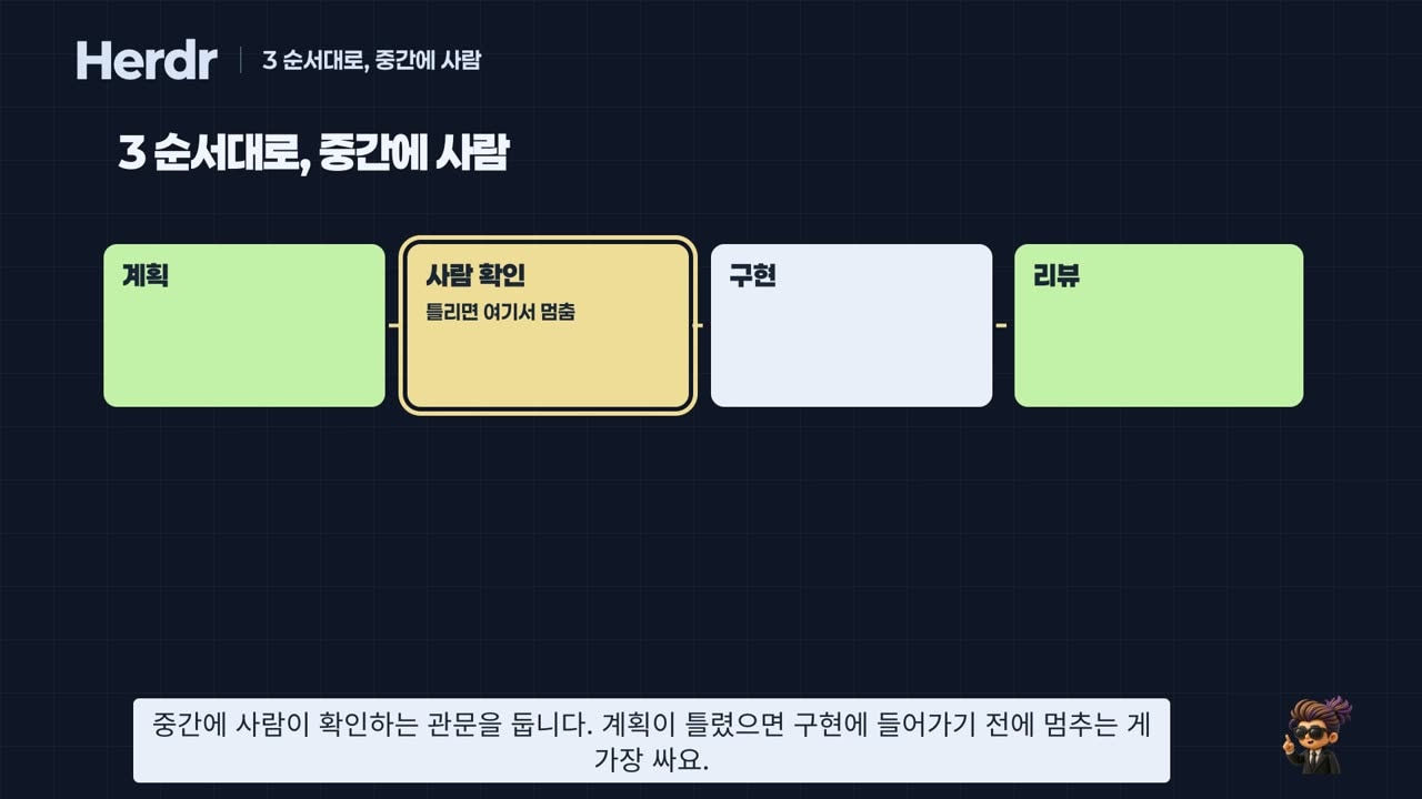 순서대로, 중간에 사람